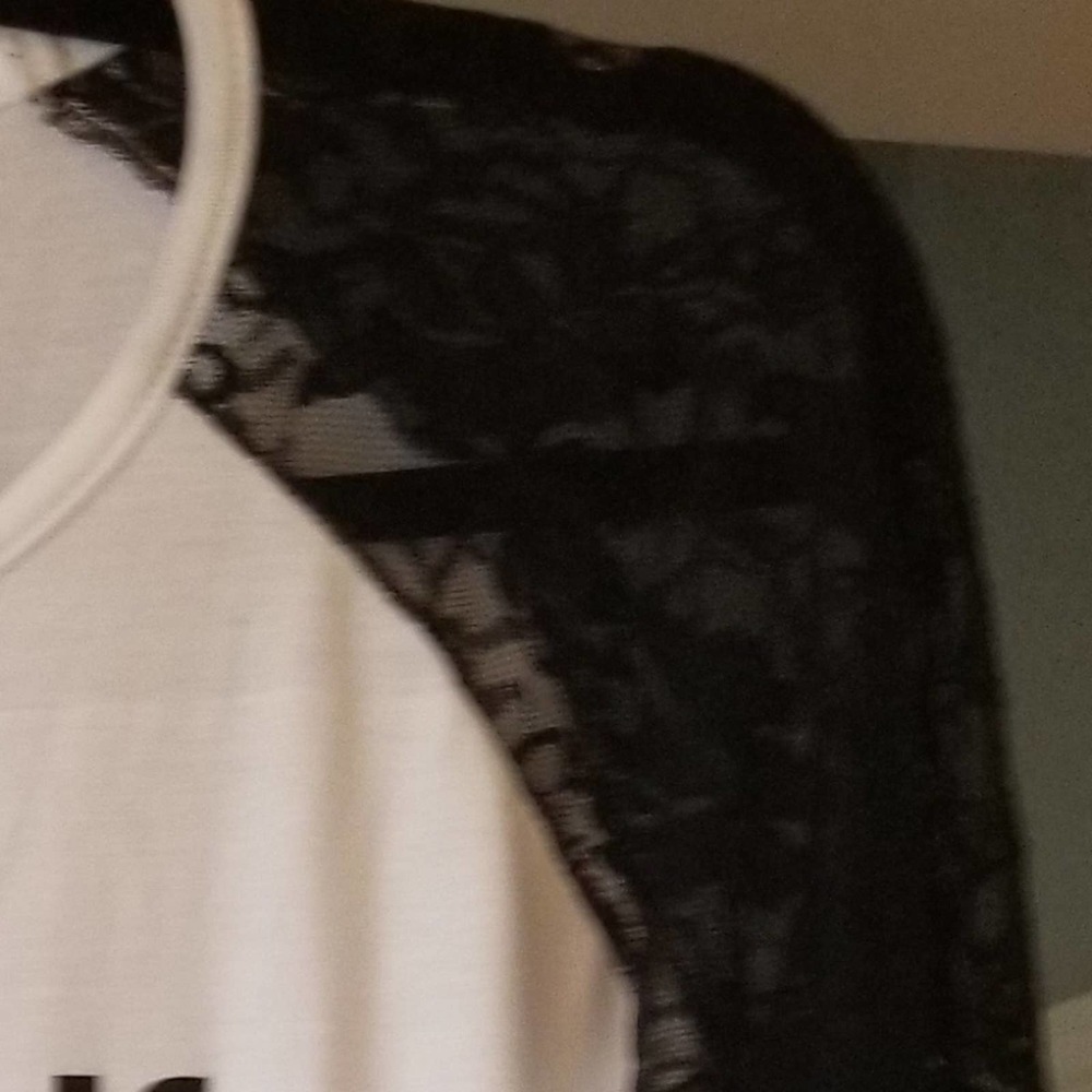White w/ Black Lace Sleeves Baseball T-shirt - L - Picture 3 of 3